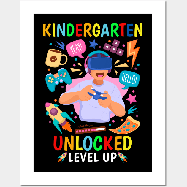 Kindergarten Unlocked Level Up Gamer Boys Back To School Wall Art by ZimBom Designer